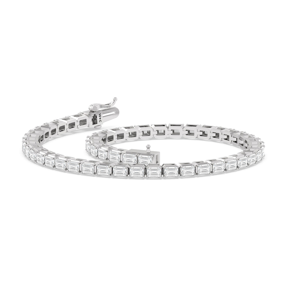 East-West Emerald Tennis Bracelet with 2 1/2 Cut Diamond in 14KT White Gold view 5

