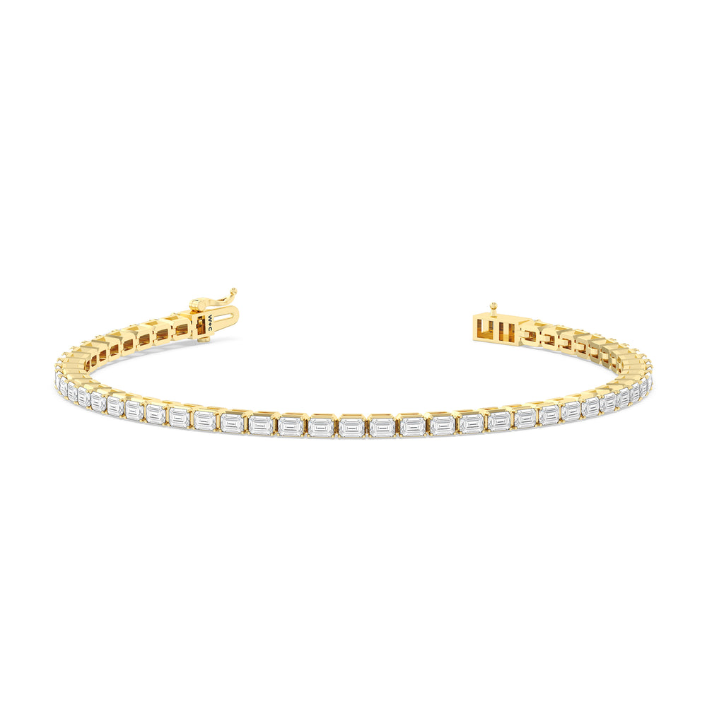East-West Emerald Tennis Bracelet with 2 1/2 Cut Diamond in 14KT Yellow Gold view 2
