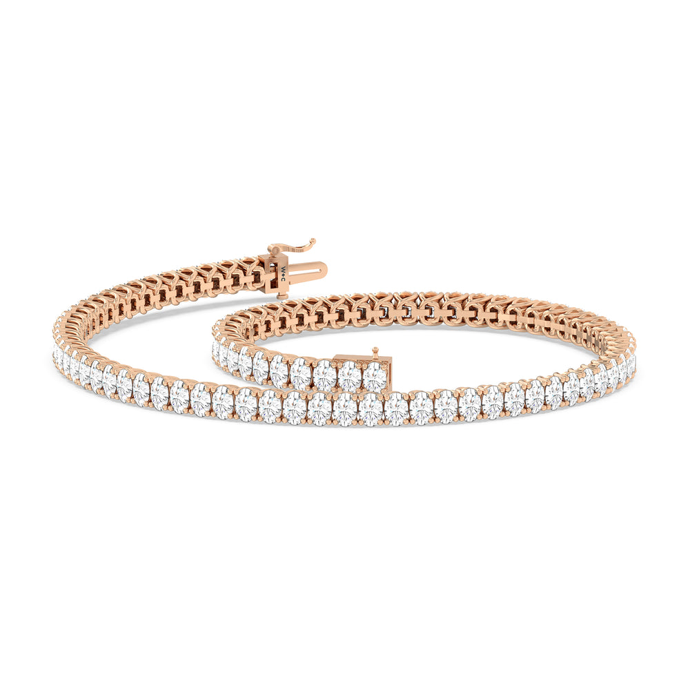 Oval Tennis Bracelet with 3 Cut Diamond in 14KT Rose Gold view 5
