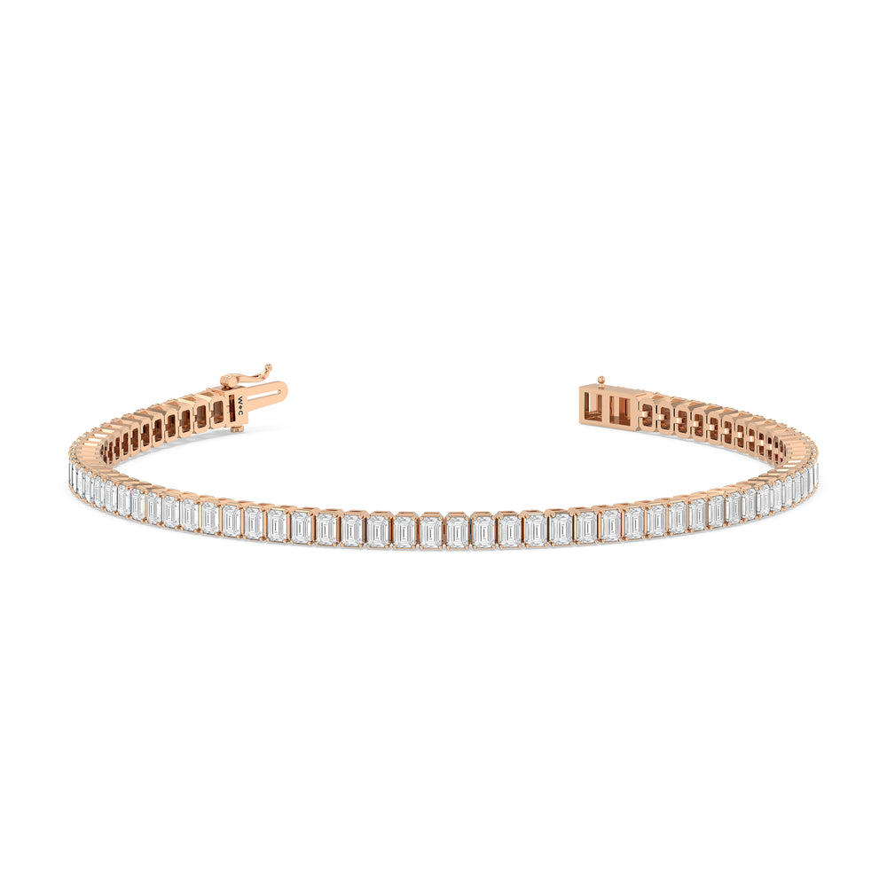 Emerald Tennis Bracelet with 3 Cut Diamond in 14KT Rose Gold view 2
