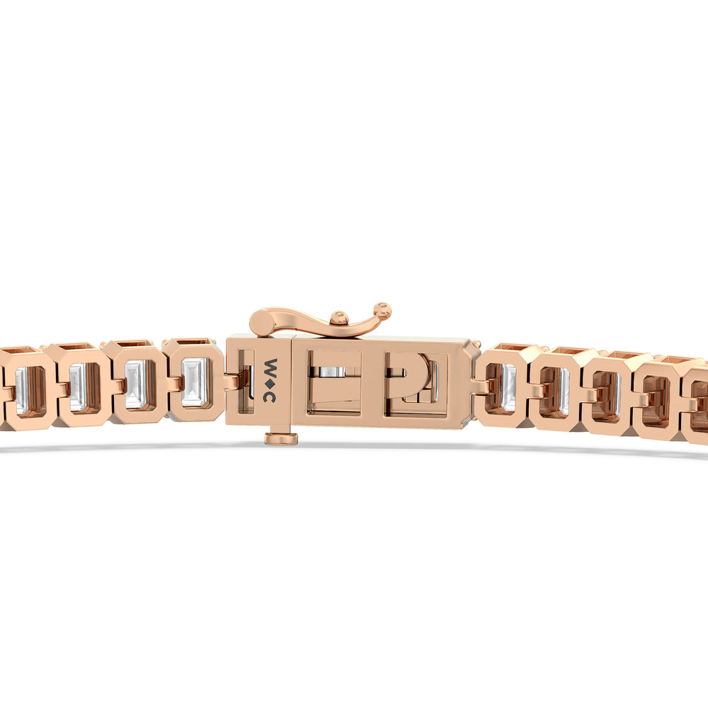 Emerald Tennis Bracelet with 3 Cut Diamond in 14KT Rose Gold view 7

