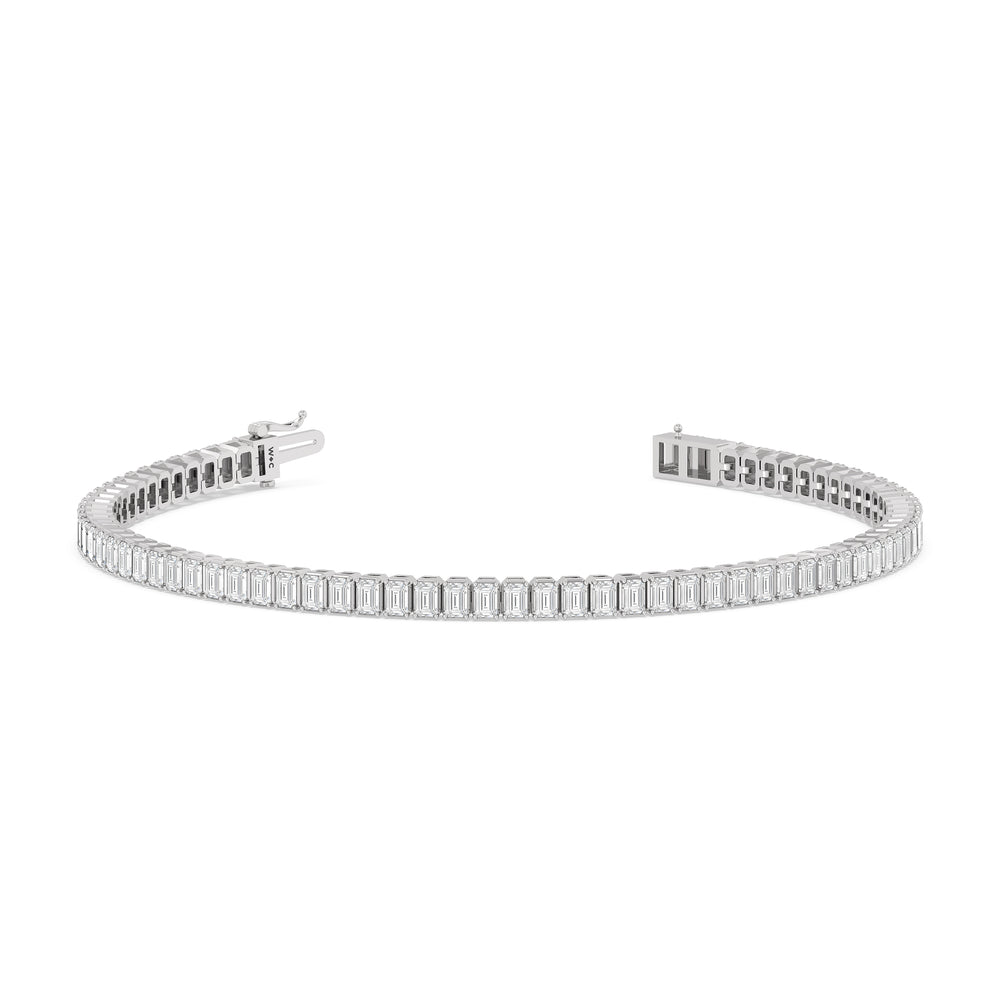 Emerald Tennis Bracelet with 3 Cut Diamond in 14KT White Gold view 2
