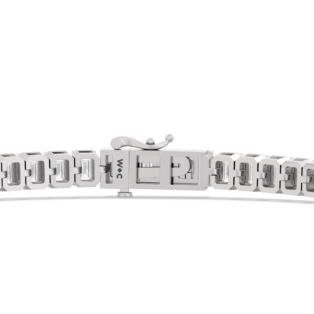 Emerald Tennis Bracelet with 3 Cut Diamond in 14KT White Gold view 7
