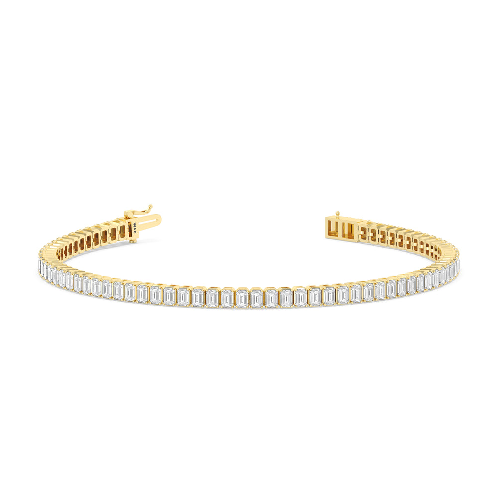 Emerald Tennis Bracelet with 3 Cut Diamond in 14KT Yellow Gold view 2
