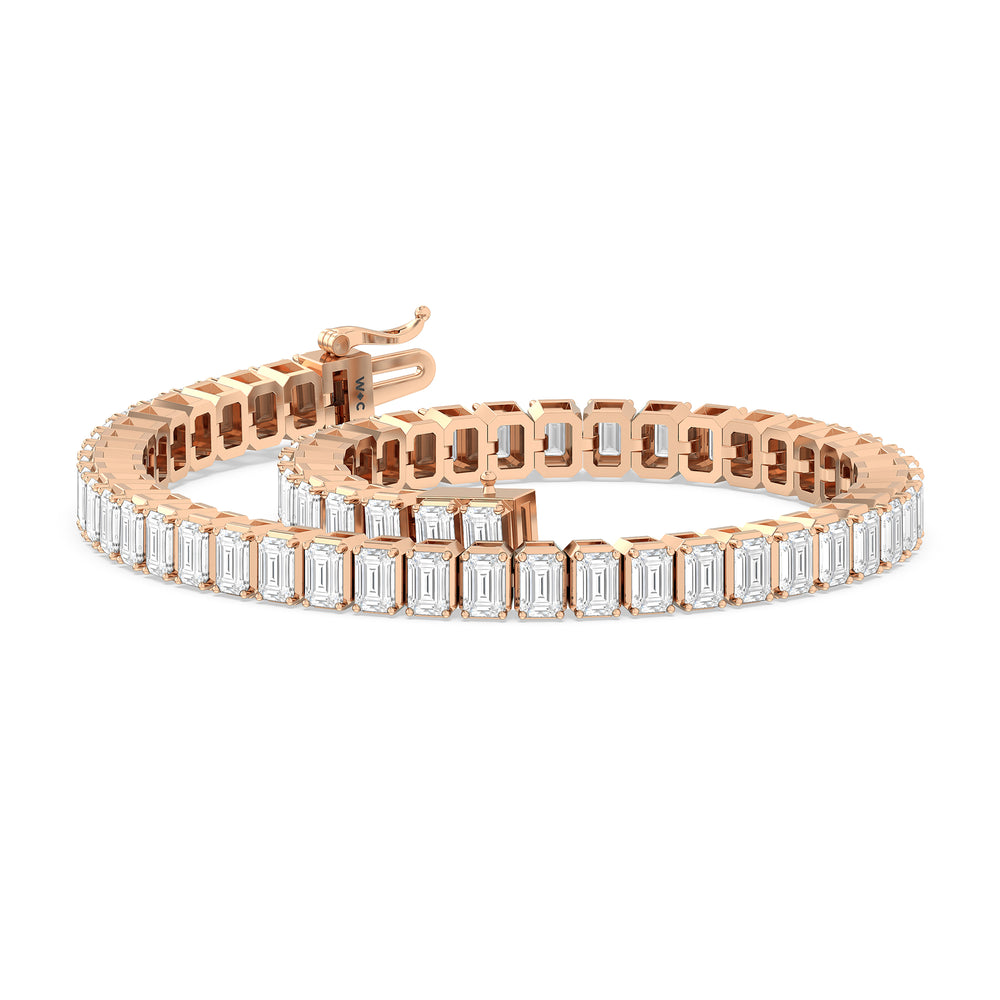 Emerald Tennis Bracelet with 5 Cut Diamond in 14KT Rose Gold view 5
