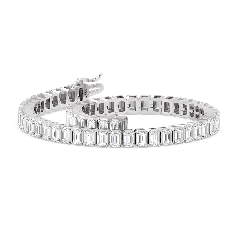 Emerald Tennis Bracelet with 5 Cut Diamond in 14KT White Gold view 5

