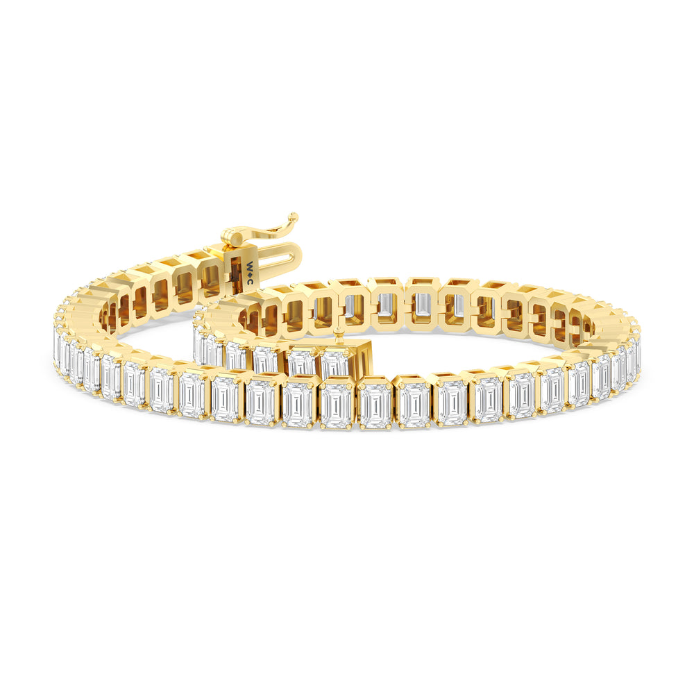 Emerald Tennis Bracelet with 5 Cut Diamond in 14KT Yellow Gold view 5
