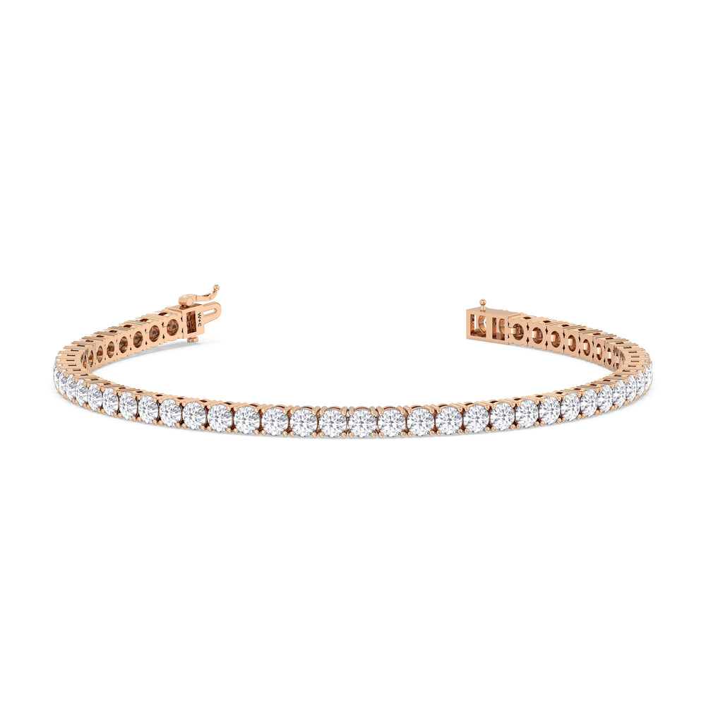 Four Prong Lab Diamond Tennis Bracelet with 7 Cut Diamond in 14KT Rose Gold view 2
