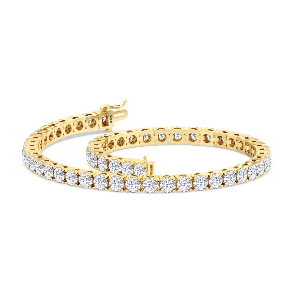 Four Prong Lab Diamond Tennis Bracelet with 7 Cut Diamond in 14KT Yellow Gold view 3
