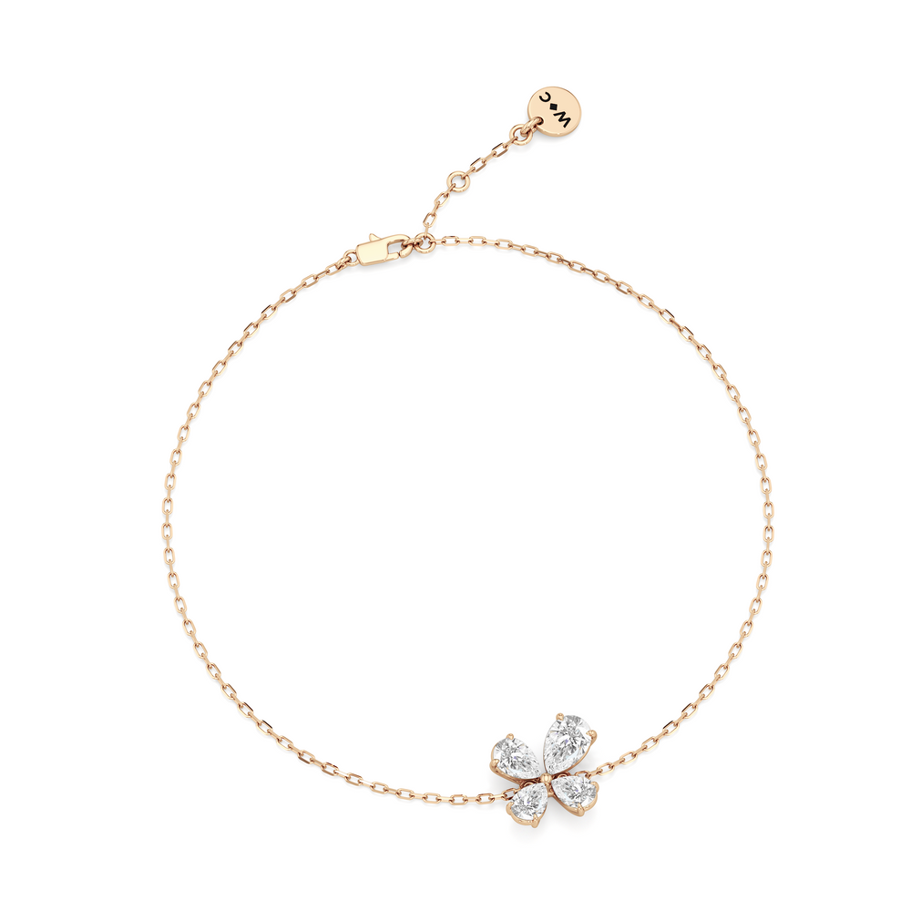 Clover Chain Bracelet with 1 Cut Diamond in 14KT Yellow Gold view 3
