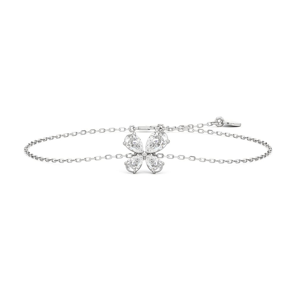 Clover Chain Bracelet with 1 Cut Diamond in 14KT White Gold view 2
