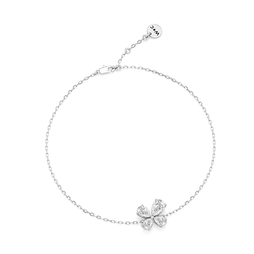 Clover Chain Bracelet with 1 Cut Diamond in 14KT White Gold view 3
