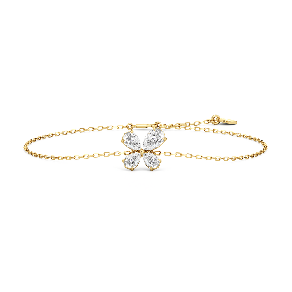 Clover Chain Bracelet with 1 Cut Diamond in 14KT Yellow Gold view 2
