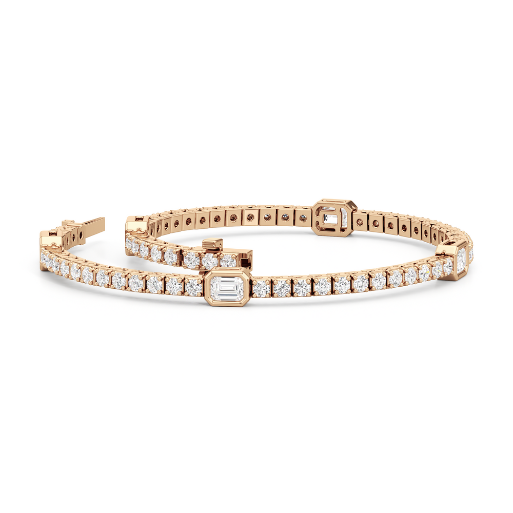 Emerald Station Tennis Bracelet with 4 Cut Diamond in 14KT Rose Gold view 3
