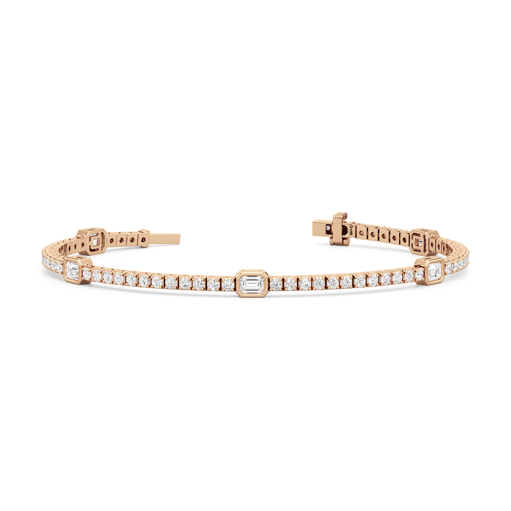 Emerald Station Tennis Bracelet with 4 Cut Diamond in 14KT Rose Gold view 2
