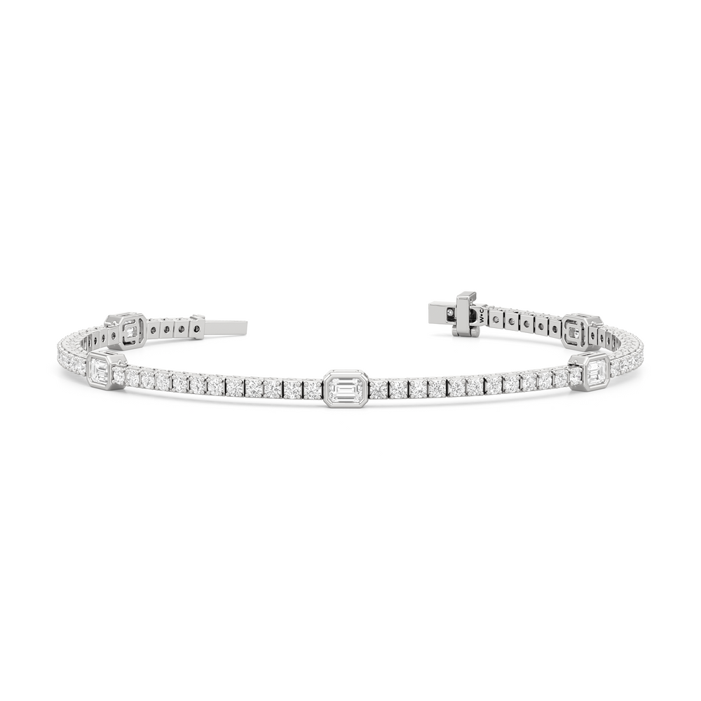 Emerald Station Tennis Bracelet with 4 Cut Diamond in 14KT White Gold view 2
