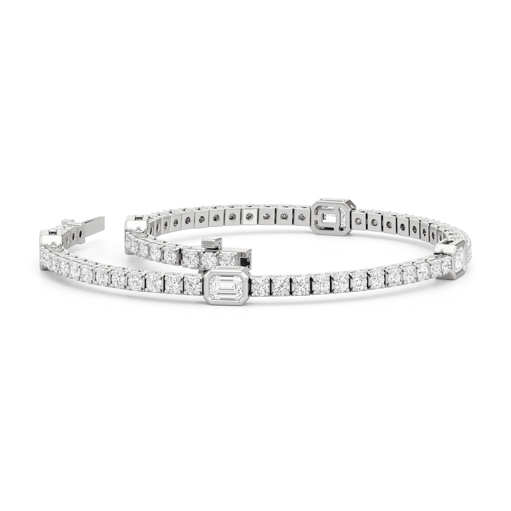 Emerald Station Tennis Bracelet with 4 Cut Diamond in 14KT White Gold view 3

