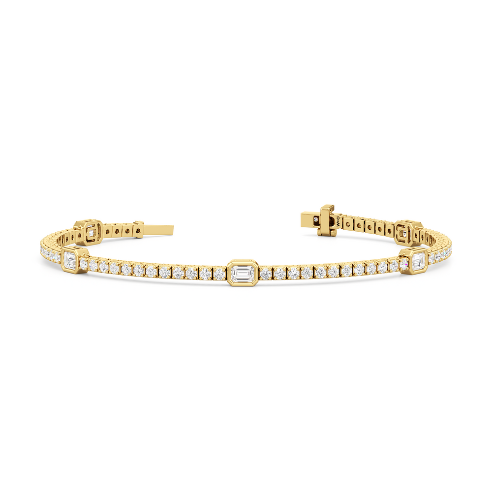 Emerald Station Tennis Bracelet with 4 Cut Diamond in 14KT Yellow Gold view 2
