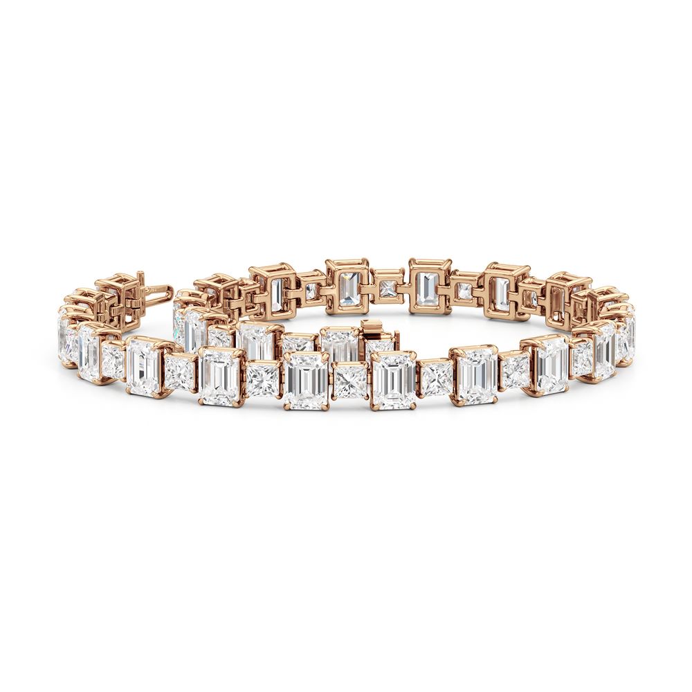Alternating Emerald and Princess Tennis Bracelet with 16 Cut Diamond in 14KT Rose Gold view 3
