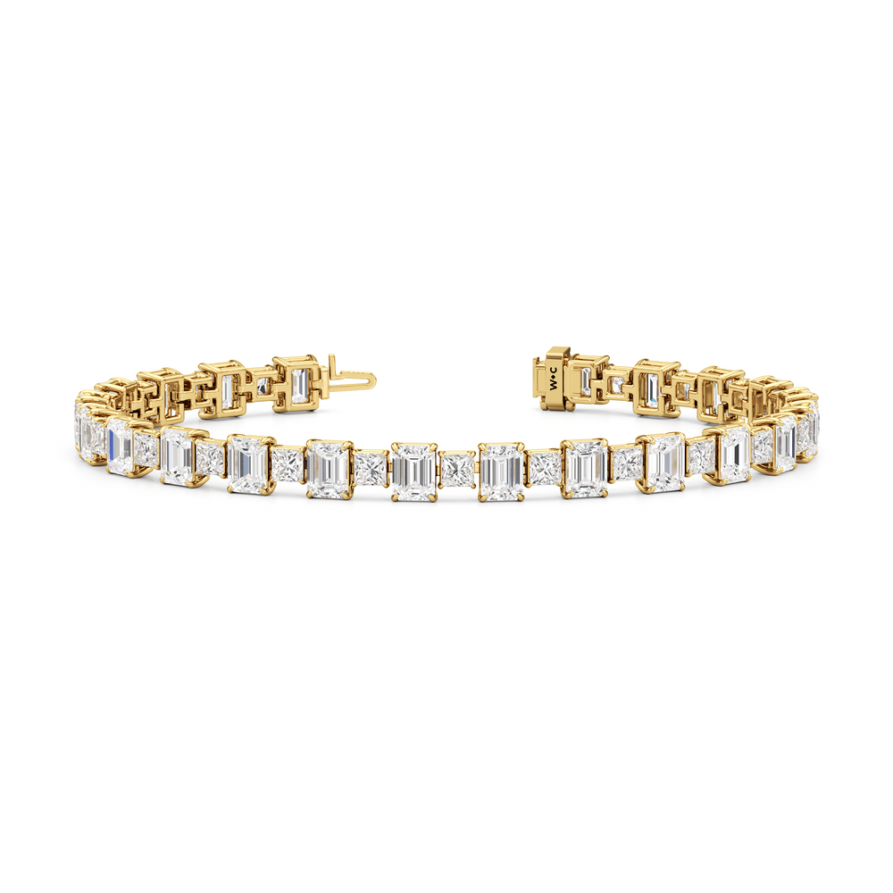 Alternating Emerald and Princess Tennis Bracelet with 16 Cut Diamond in 14KT Yellow Gold view 2
