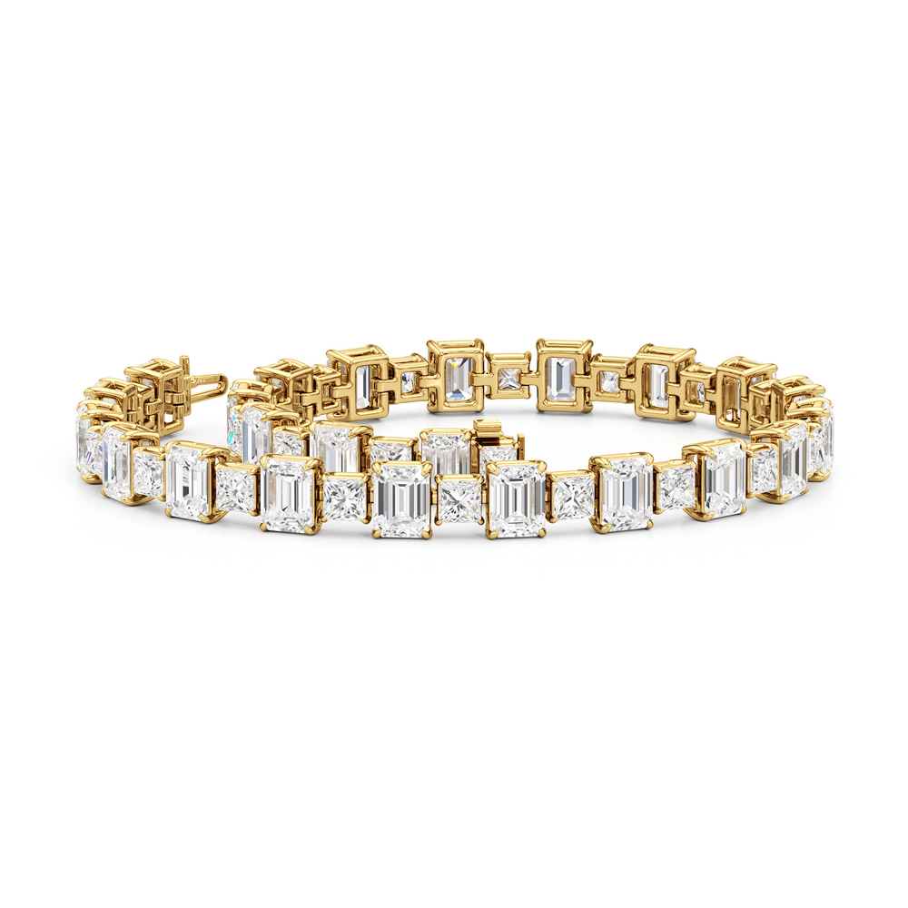 Alternating Emerald and Princess Tennis Bracelet with 16 Cut Diamond in 14KT Yellow Gold view 3
