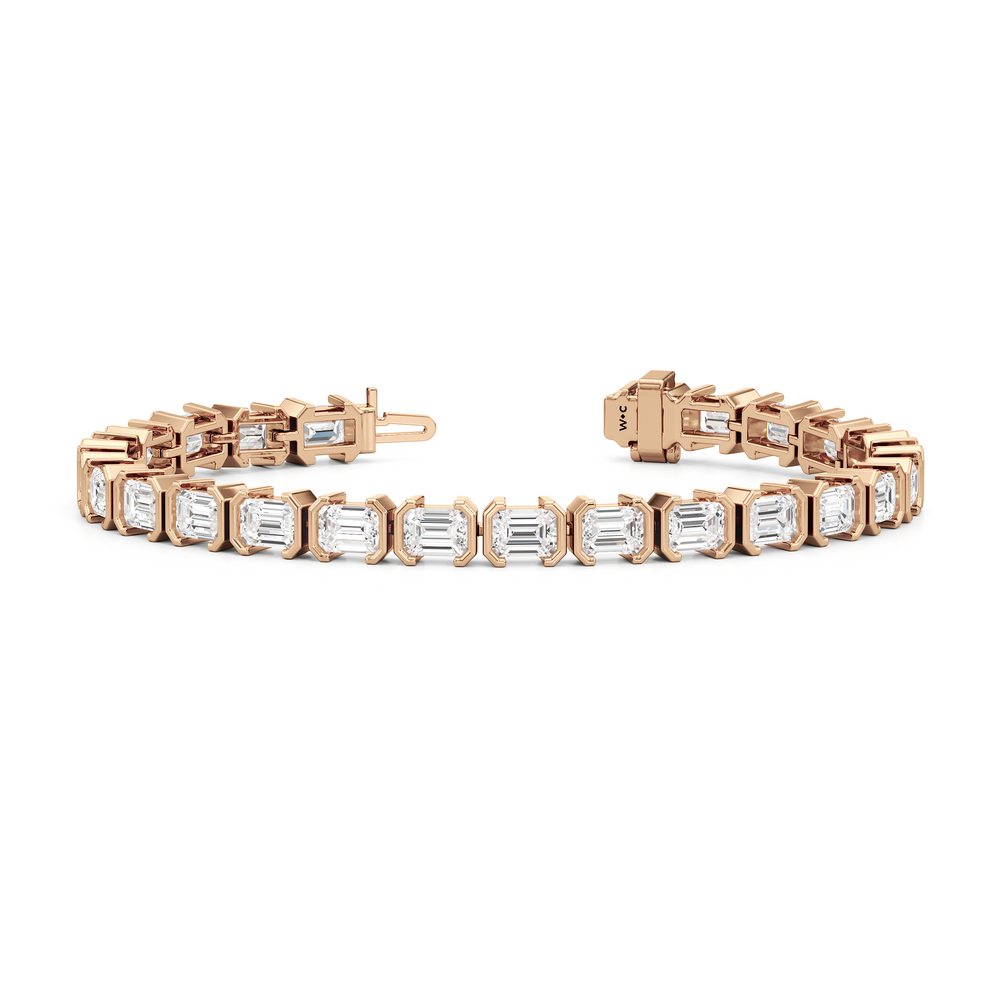 Half-Bezeled Emerald East-West Tennis Bracelet with 12 Cut Diamond in 14KT Rose Gold view 2
