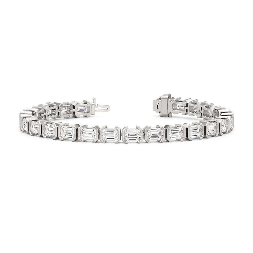 Half-Bezeled Emerald East-West Tennis Bracelet with 12 Cut Diamond in 14KT White Gold view 2
