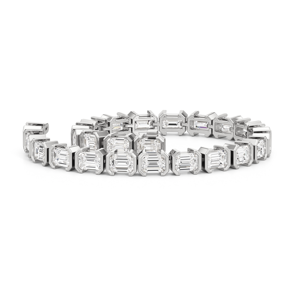 Half-Bezeled Emerald East-West Tennis Bracelet with 12 Cut Diamond in 14KT White Gold view 3
