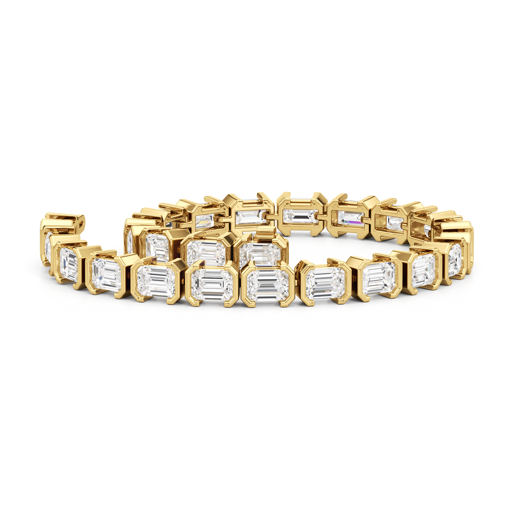 Half-Bezeled Emerald East-West Tennis Bracelet with 12 Cut Diamond in 14KT Yellow Gold view 3
