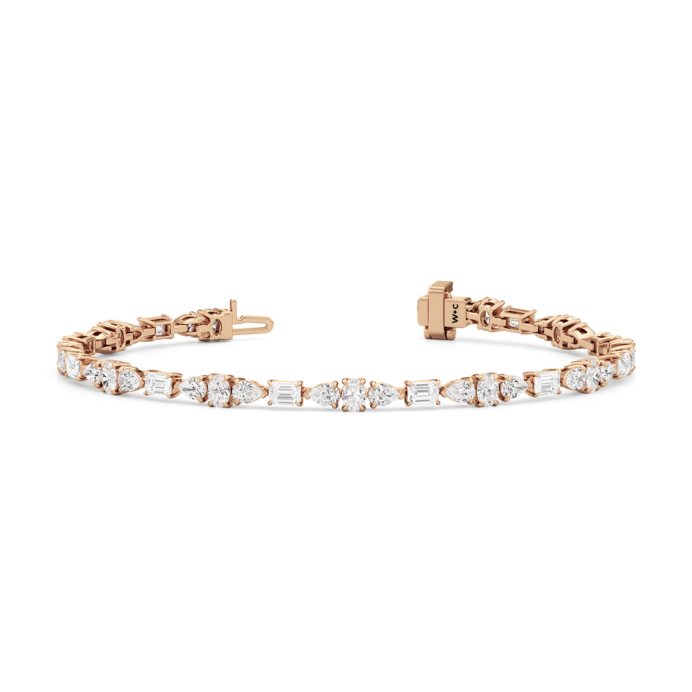 Pear and Oval Sequenced with Emerald Tennis Bracelet with 6 Cut Diamond in 14KT Rose Gold view 2
