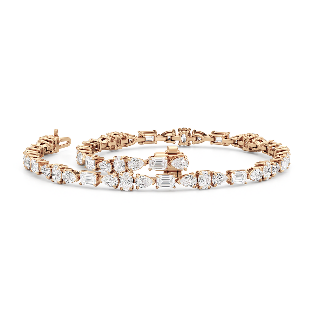 Pear and Oval Sequenced with Emerald Tennis Bracelet with 6 Cut Diamond in 14KT Rose Gold view 3

