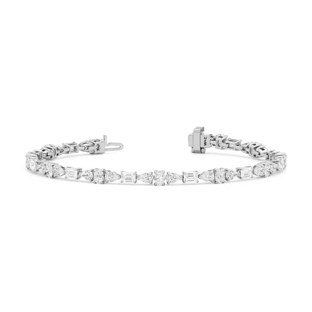 Pear and Oval Sequenced with Emerald Tennis Bracelet with 6 Cut Diamond in 14KT White Gold view 2
