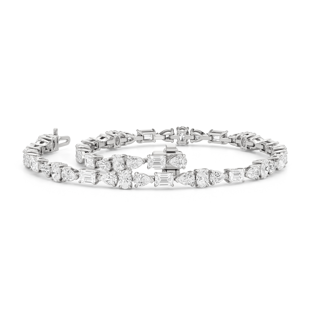 Pear and Oval Sequenced with Emerald Tennis Bracelet with 6 Cut Diamond in 14KT White Gold view 3
