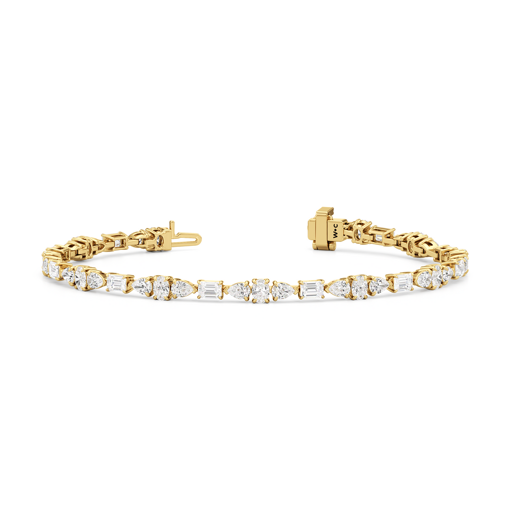 Pear and Oval Sequenced with Emerald Tennis Bracelet with 6 Cut Diamond in 14KT Yellow Gold view 2

