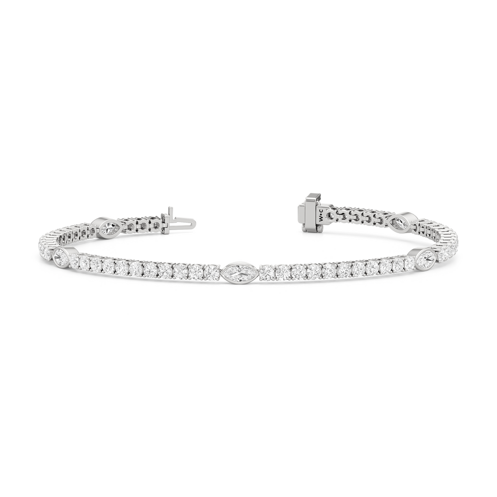Marquise Station Tennis Bracelet with 4 1/2 Cut Diamond in 14KT White Gold view 2
