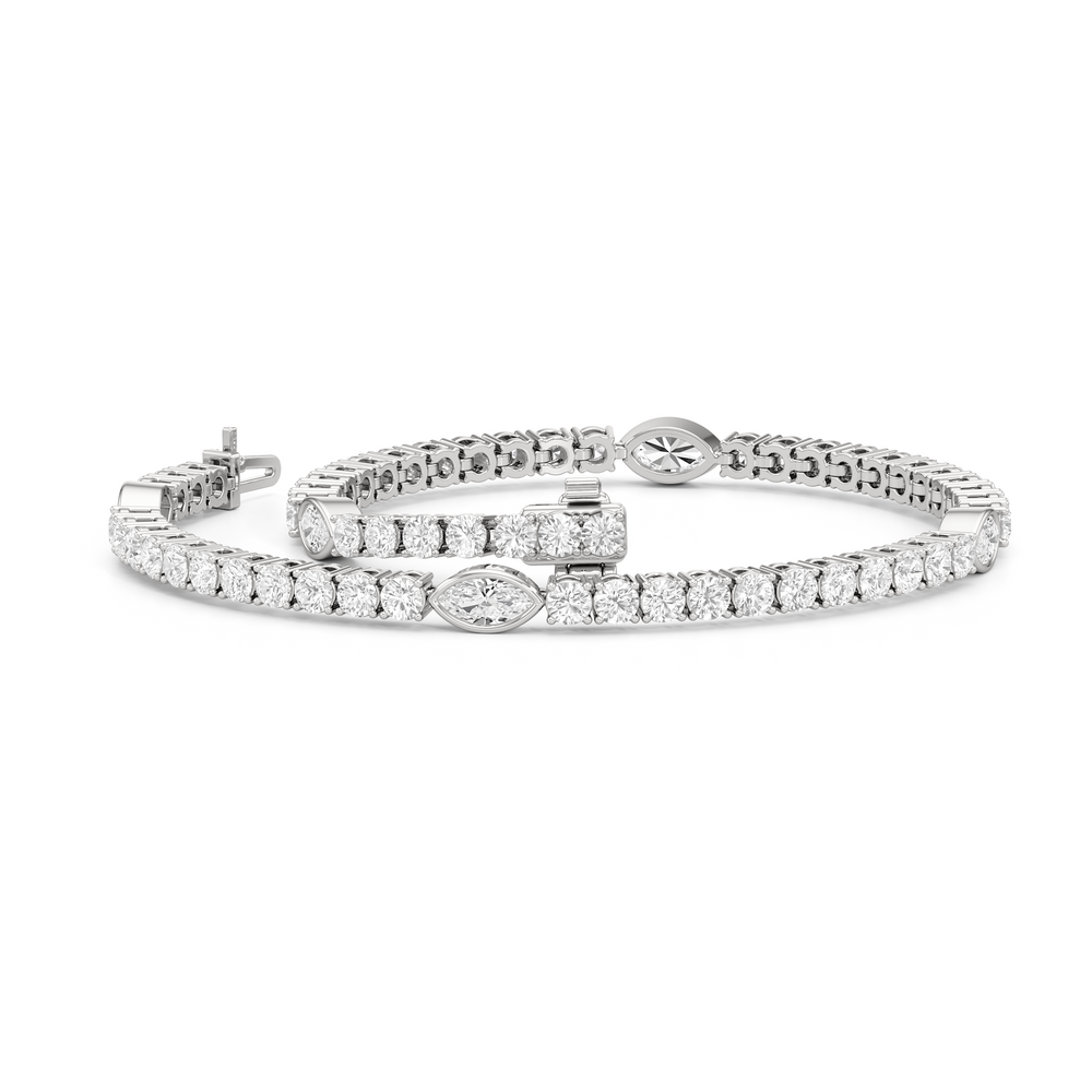 Marquise Station Tennis Bracelet with 4 1/2 Cut Diamond in 14KT White Gold view 3
