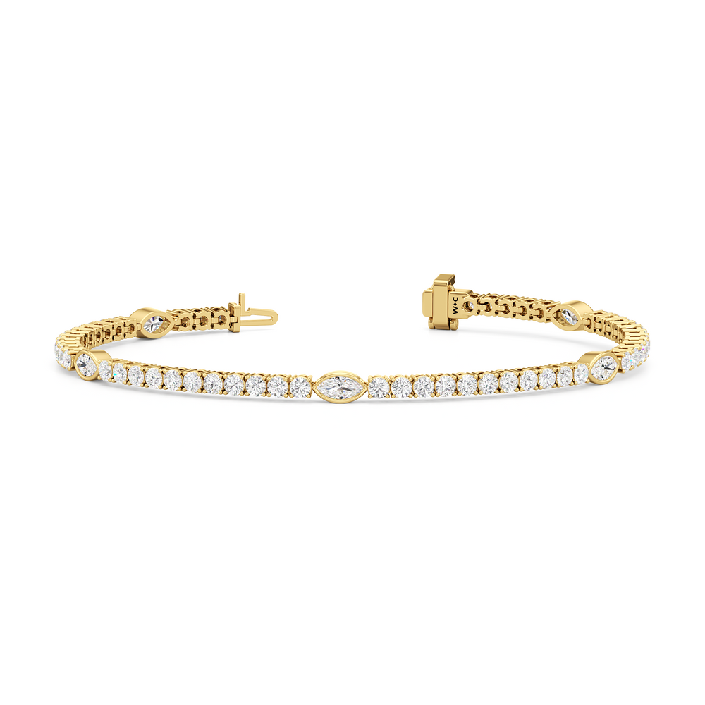 Marquise Station Tennis Bracelet with 4 1/2 Cut Diamond in 14KT Yellow Gold view 2
