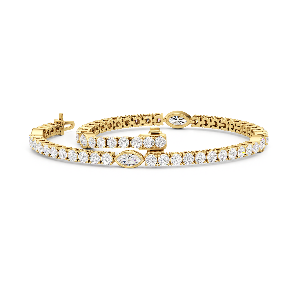 Marquise Station Tennis Bracelet with 4 1/2 Cut Diamond in 14KT Yellow Gold view 3
