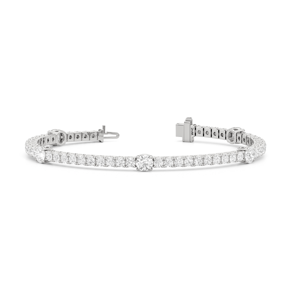 Round Station Tennis Bracelet with 6 1/2 Cut Diamond in 14KT White Gold view 3
