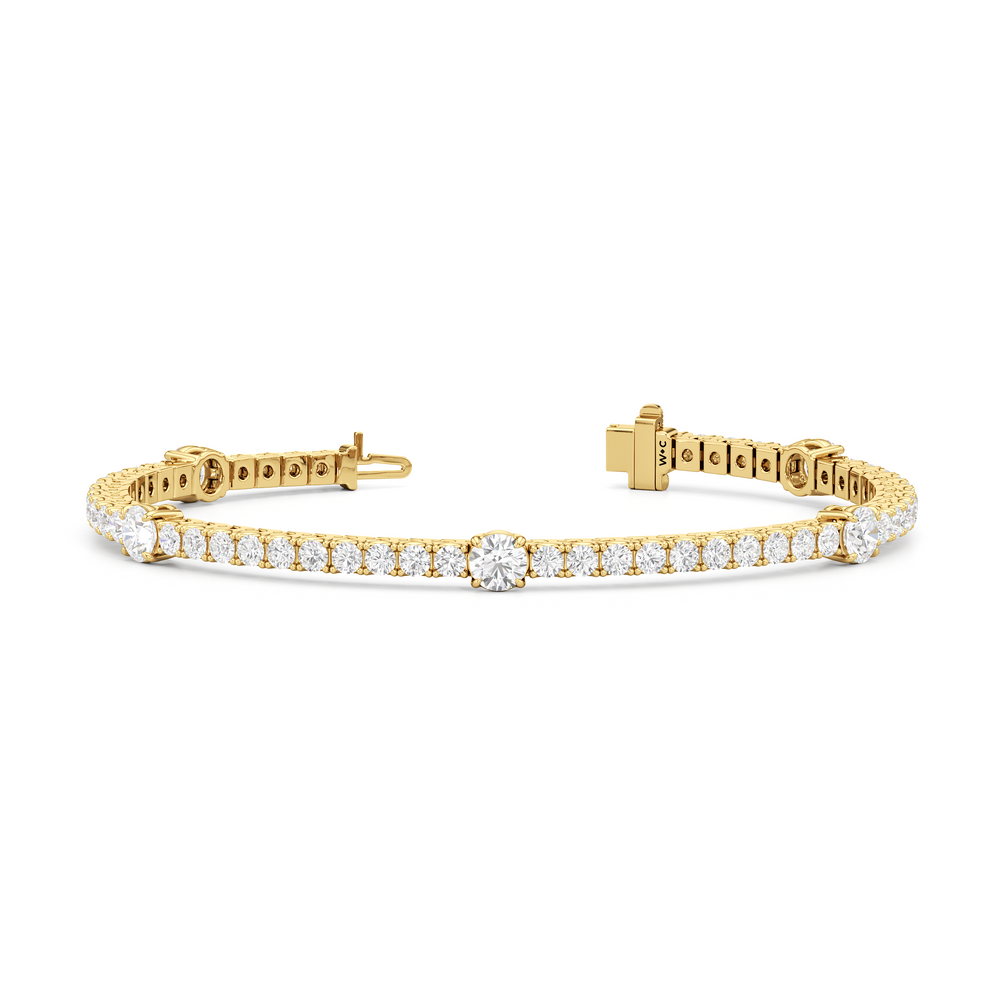 Round Station Tennis Bracelet with 6 1/2 Cut Diamond in 14KT Yellow Gold view 3
