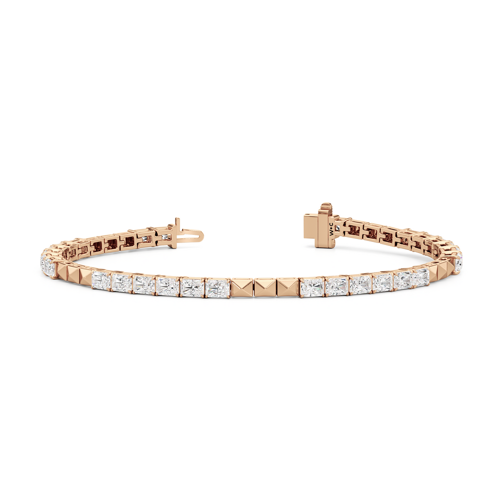 Gold Blocks and East-West Emerald Tennis Bracelet with 5 1/2 Cut Diamond in 14KT Rose Gold view 2
