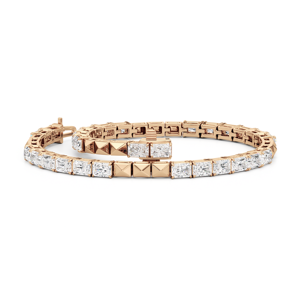 Gold Blocks and East-West Emerald Tennis Bracelet with 5 1/2 Cut Diamond in 14KT Rose Gold view 3
