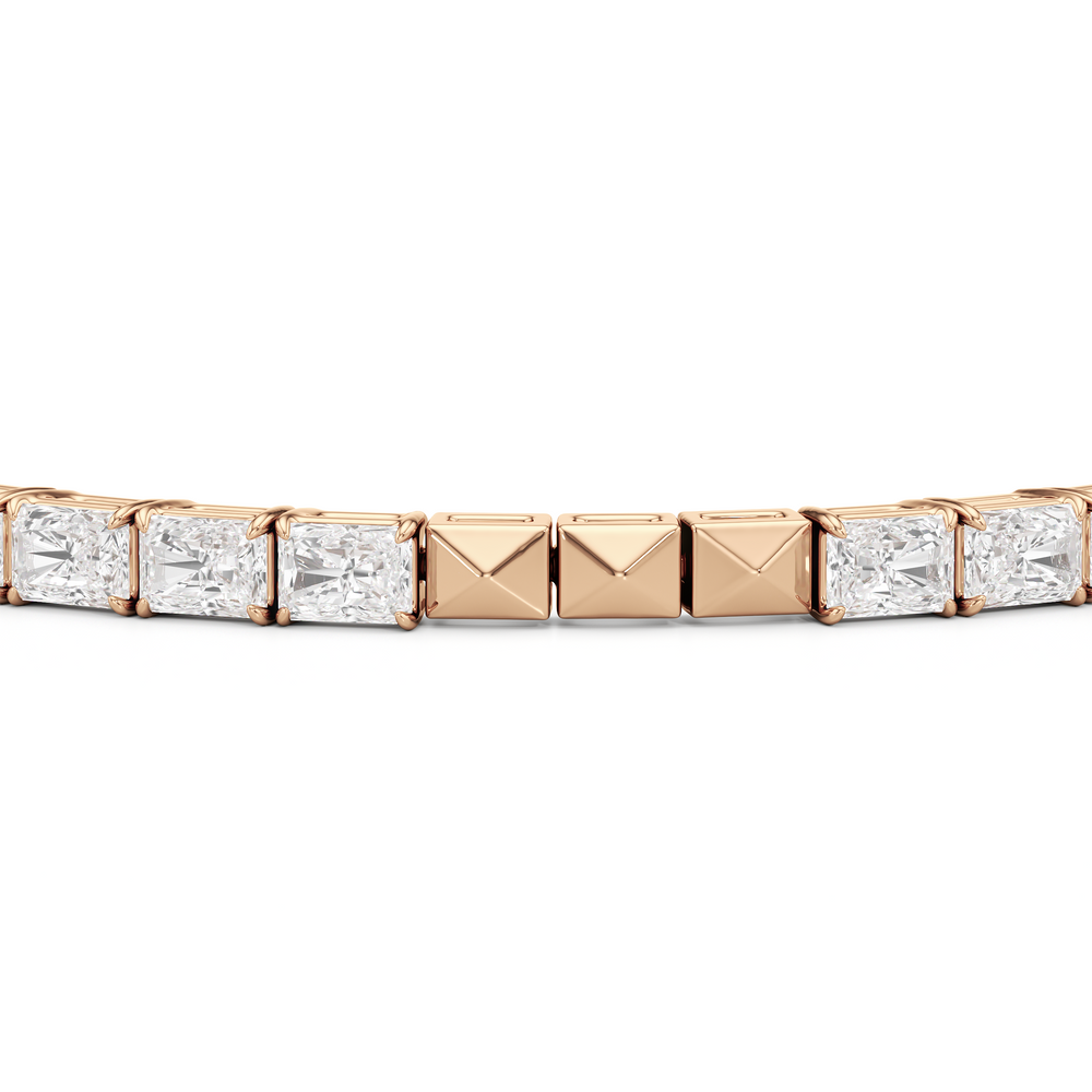 Gold Blocks and East-West Emerald Tennis Bracelet with 5 1/2 Cut Diamond in 14KT Rose Gold view 6
