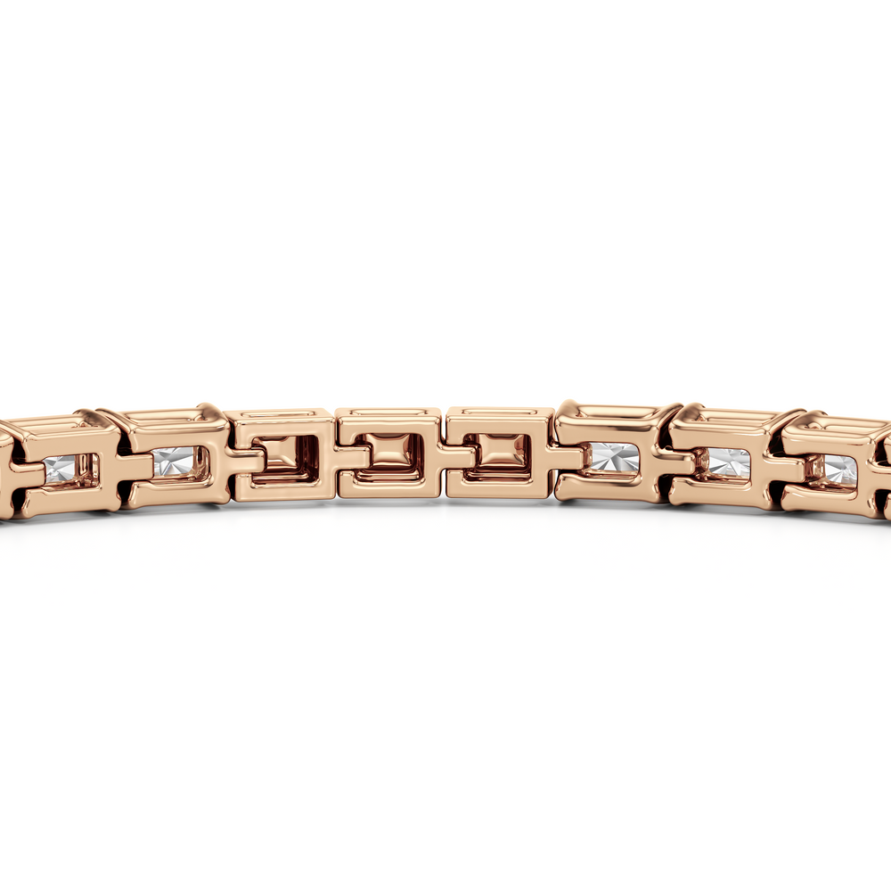 Gold Blocks and East-West Emerald Tennis Bracelet with 5 1/2 Cut Diamond in 14KT Rose Gold view 8
