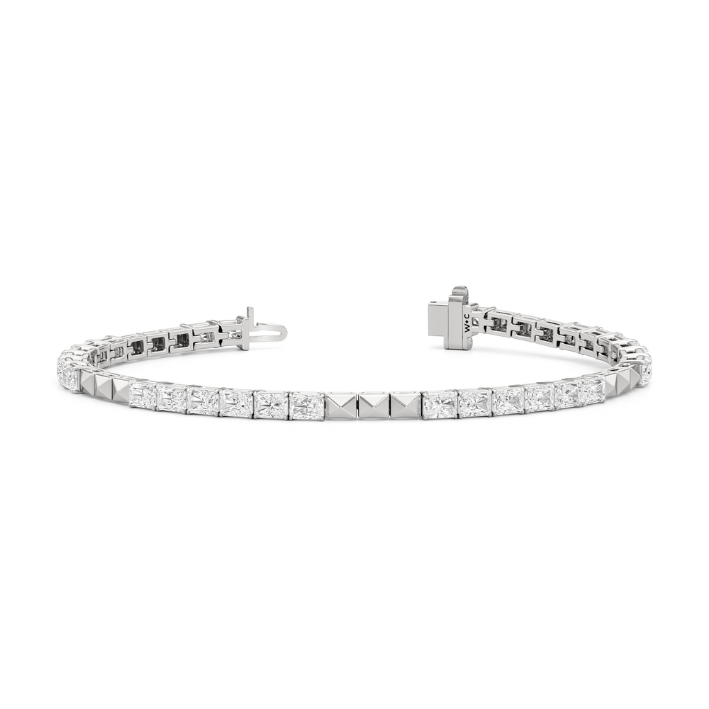 Gold Blocks and East-West Emerald Tennis Bracelet with 5 1/2 Cut Diamond in 14KT White Gold view 2

