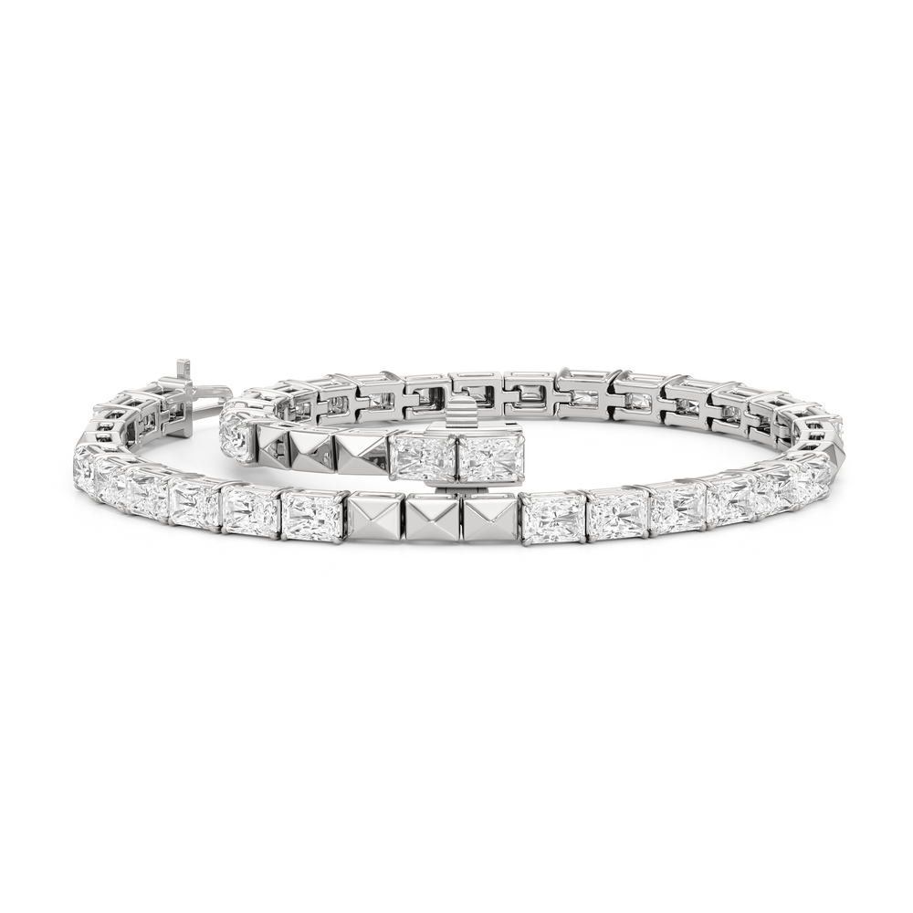 Gold Blocks and East-West Emerald Tennis Bracelet with 5 1/2 Cut Diamond in 14KT White Gold view 3
