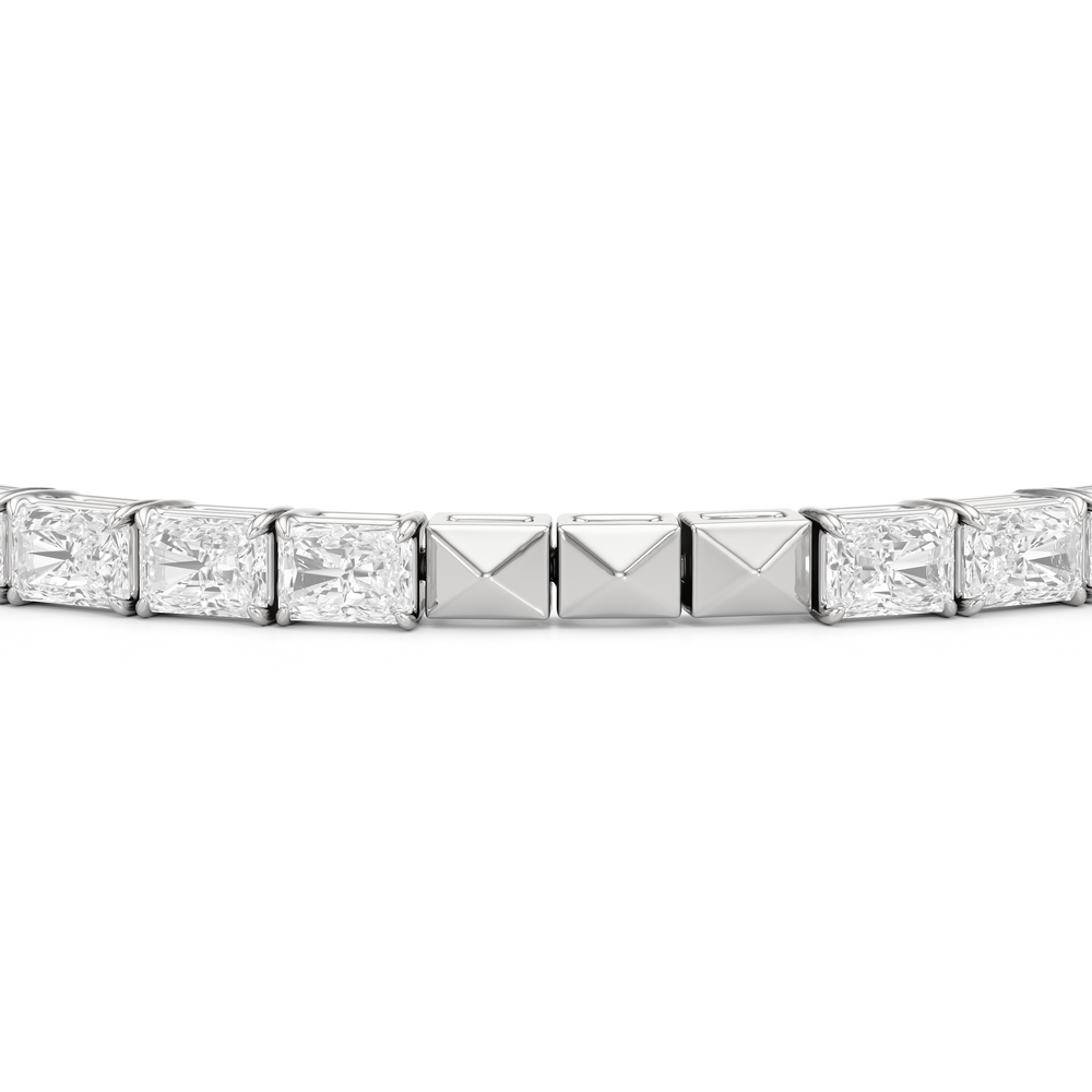 Gold Blocks and East-West Emerald Tennis Bracelet with 5 1/2 Cut Diamond in 14KT White Gold view 6
