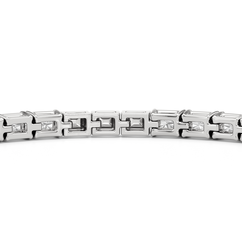 Gold Blocks and East-West Emerald Tennis Bracelet with 5 1/2 Cut Diamond in 14KT White Gold view 8
