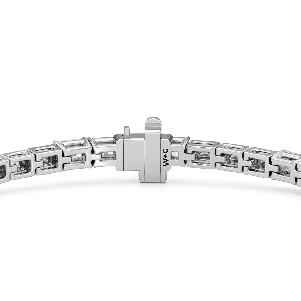 Gold Blocks and East-West Emerald Tennis Bracelet with 5 1/2 Cut Diamond in 14KT White Gold view 7
