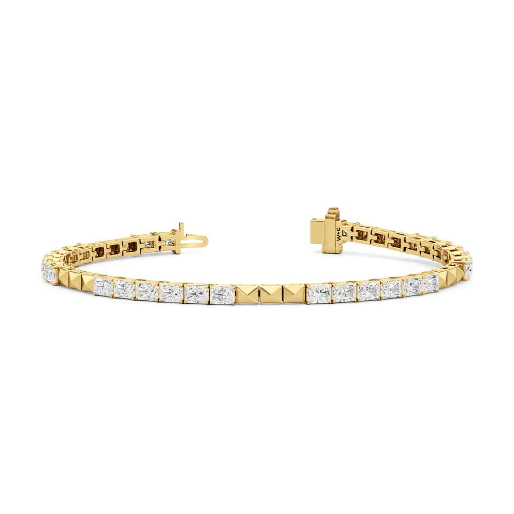 Gold Blocks and East-West Emerald Tennis Bracelet with 5 1/2 Cut Diamond in 14KT Yellow Gold view 2
